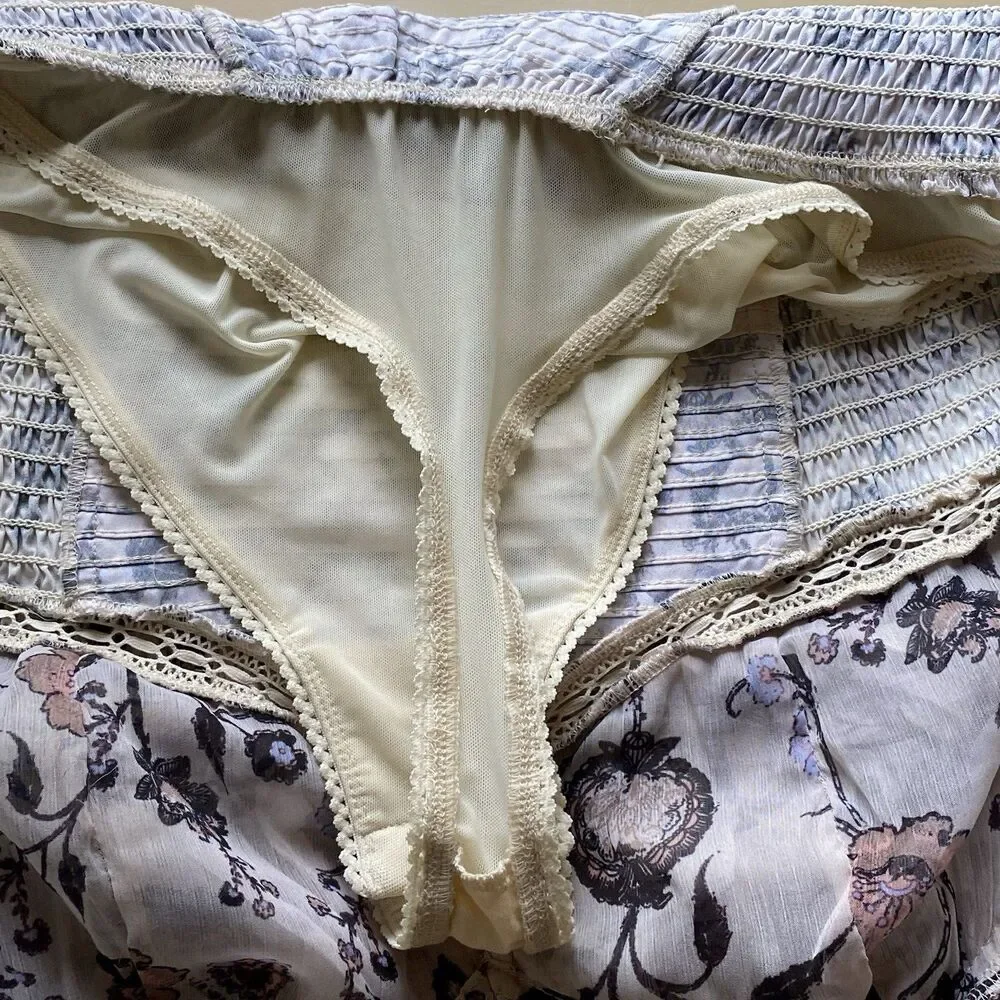 Free People Floral Milkmaid Coquette Bodysuit Ruched Ivory Sheer S